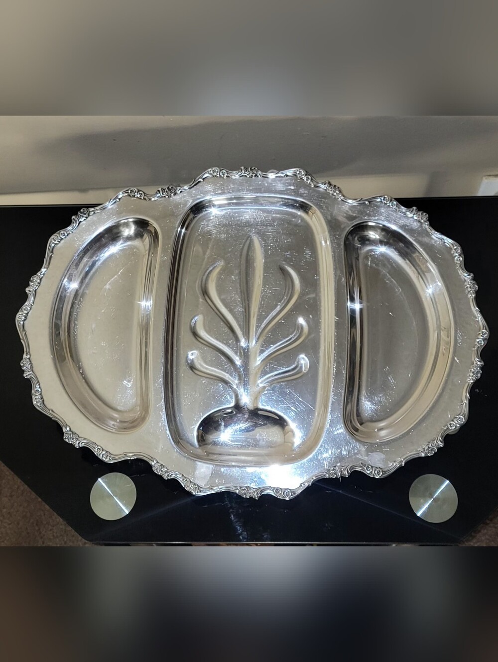 OLD ENGLAND POOLE LARGE 16X22 " FOOTED  SilverPlated  Divided Serving Platter